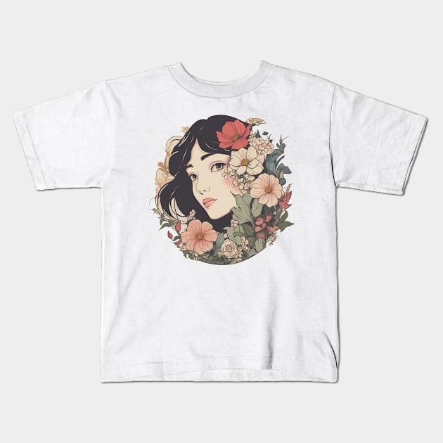 Flower Lady Kids T-Shirt by PlushFutura